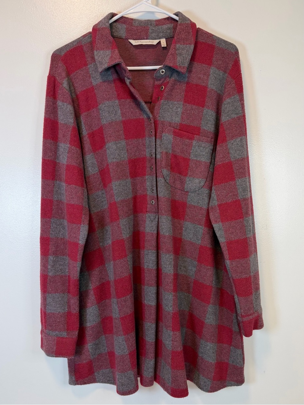 Soft Surroundings Mad about Plaid Red & Gray Buffalo Check Tunic Women’s Large